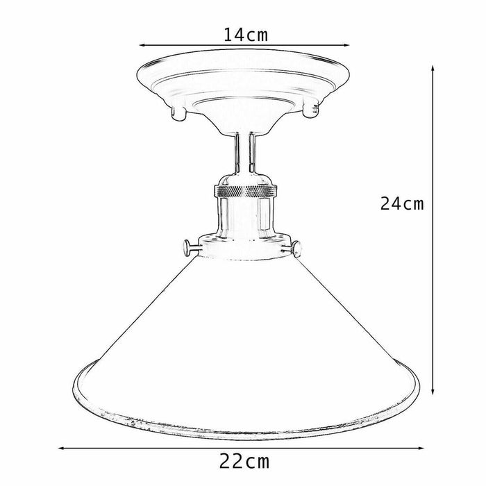 Vintage Industrial Metal Cone Shade Flush Mount Ceiling Light Indoor Fittings