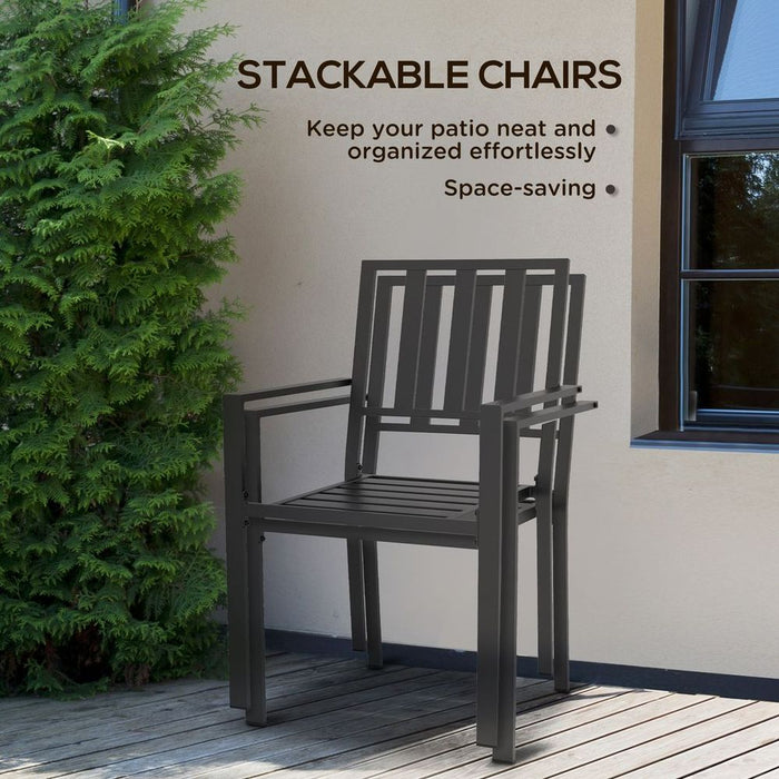 Outsunny 2 PCs Stackable Metal Garden Chairs, Black - Stylish & Sturdy Outdoor Seating for Bistros, Patios, and More!