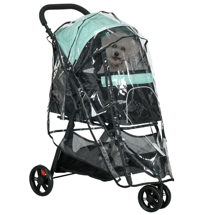 PawHut Dog Stroller - XS/S Dogs, Cats - Rain Cover - Green