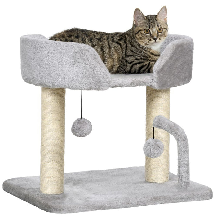 PawHut 42cm Indoor Cat Tree, Kitty Play Tower w/ Toy Balls Sisal Scratching Post