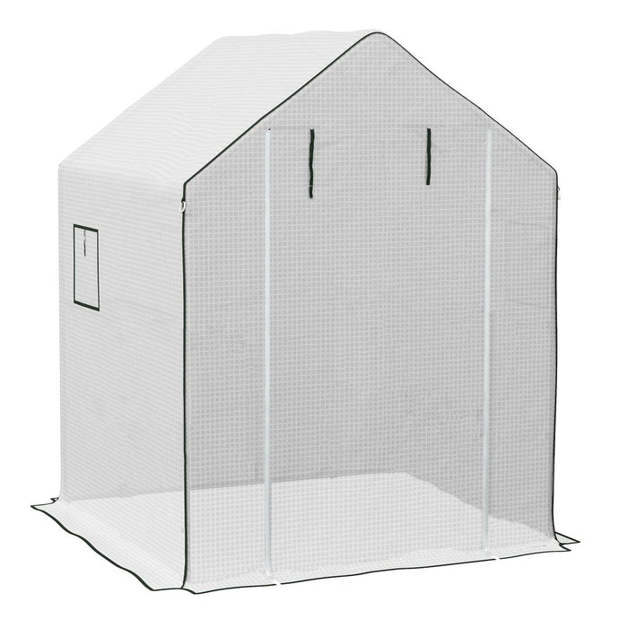 Outsunny Walk-in Greenhouse Cover Replacement with Door and Mesh Windows, White