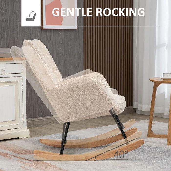 HOMCOM Wingback Rocking Chair - Steel Frame, Wooden Base, Beige, Nursing