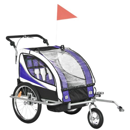 HOMCOM Child Bike Trailer, Baby Bicycle Trailer for 2 Kids with 5 Point Harness, Steel Frame, Reflectors, Safety Flag, Hitch Coupler, Purple