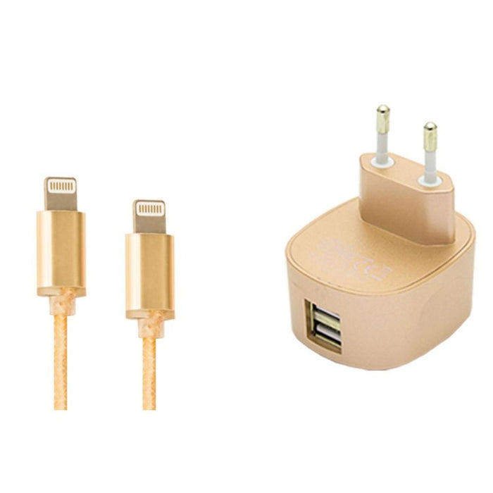 FX Multicoloured Dual USB Charger 2.4A EU Plug - Gold