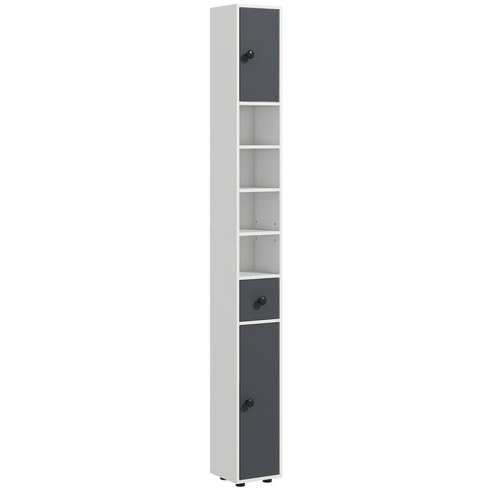 kleankin Slim Bathroom Cabinet, Toilet Roll Storage w/ Open Shelves, Grey