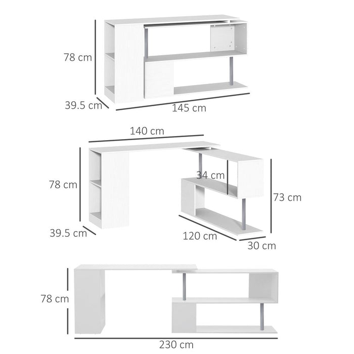 360� Rotating Corner Desk, L-Shaped-White