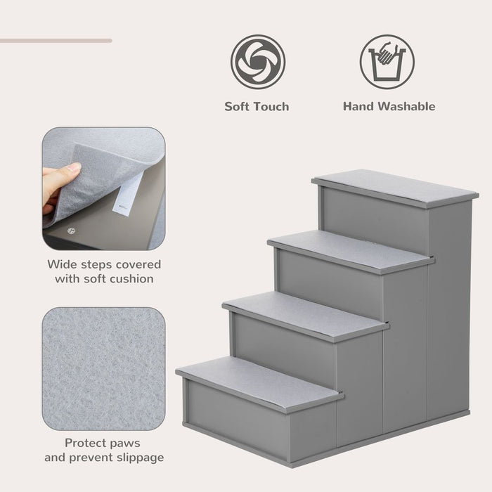 Premium Wooden Pet Steps - Bed, Couch, Stairs - Grey Pawhut - 4 Steps - Comfortable & Durable - Best Quality - Easy Assembly