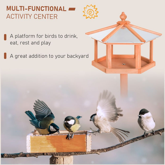 PawHut Wooden Bird Table Free Standing Feeder Garden Sheltered Feeding Station Parrot Stand Birdhouse 40x113cm