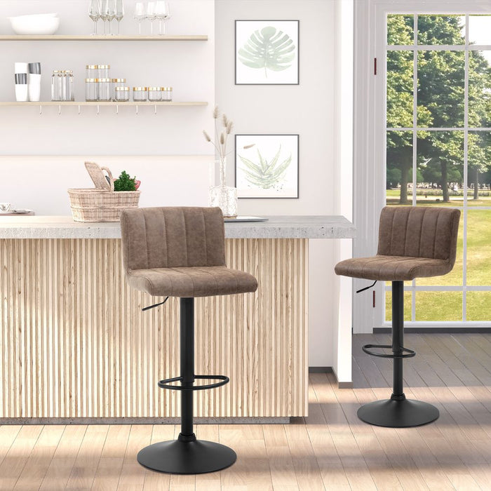 HOMCOM Adjustable Barstools Set of 2, Swivel Counter Bar Chairs, Bar Stools with Footrest, PU Leather, Gas Lift, Brown