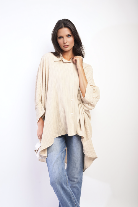 Angela Oversized Button Front Top - Stylish & Versatile Long Sleeve Shirt