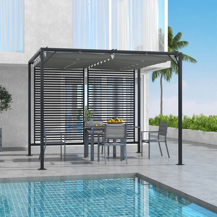 Outsunny Metal Pergola Sun Shelter Retractable Canopy - UV Cut