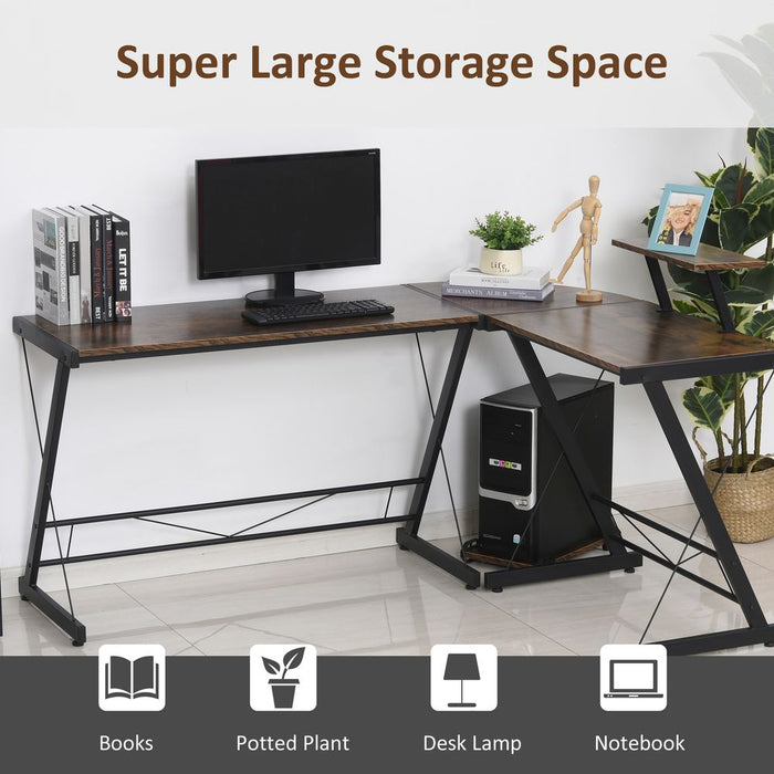 L-Shaped Desk Gaming Table with Storage Shelf. Quality workstation for efficient and stylish productivity. Upgrade your workspace now!