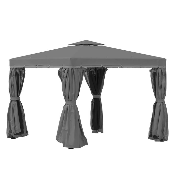 Premium 3x3m Gazebo Canopy - 2 Tier Roof, Mosquito Net, Aluminum - Dark Grey