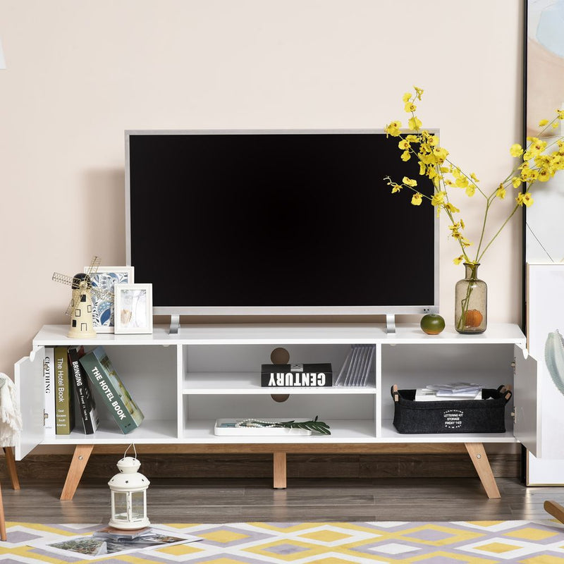 Modern White Particle Board TV Stand - 4 Compartments - High-Quality & Durable - Perfect for Electronics & Media Units