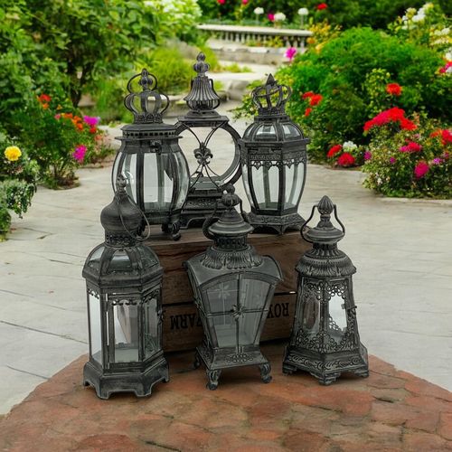 40CM BRONZED 6 ASST METAL GARDEN LANTERNS