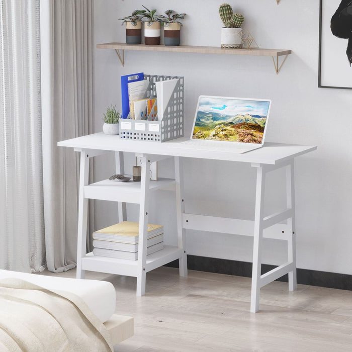 Premium White Computer Desk with Storage and Bookshelf - High-Quality Workstation