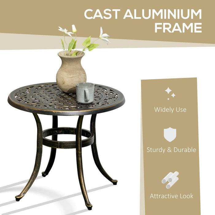 Premium Outsunny 60cm Round Hollow Top Side Table - Cast Aluminum Frame, Outdoor Garden Furniture