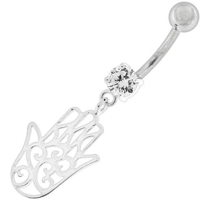 Silver Hamsa Hand Belly Ring