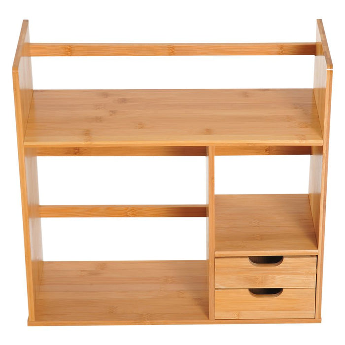 Desk Organiser Desktop Bookshelf 180 Degree Rotatable 2 Drawers Bamboo