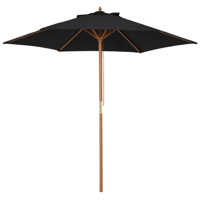 High-Quality 2.5m Wood Garden Parasol Sun Shade Patio Umbrella - Black