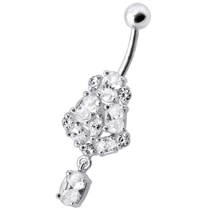 Silver Fancy Jeweled Dangling Navel Ring Body Jewelry