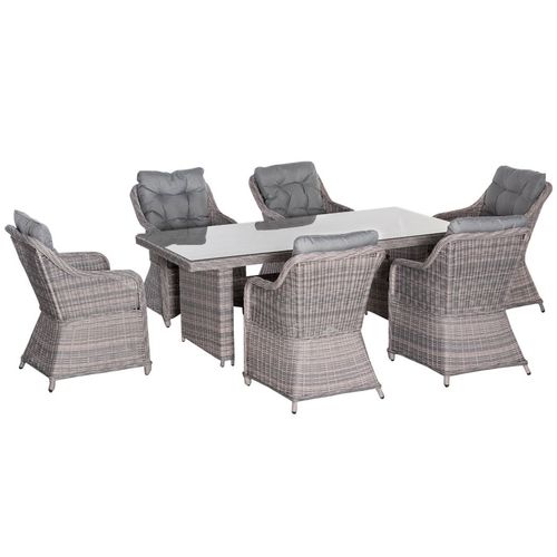 7 PCS Patio PE Rattan Wicker Dining Table Set Furniture w/ Tempered Glass