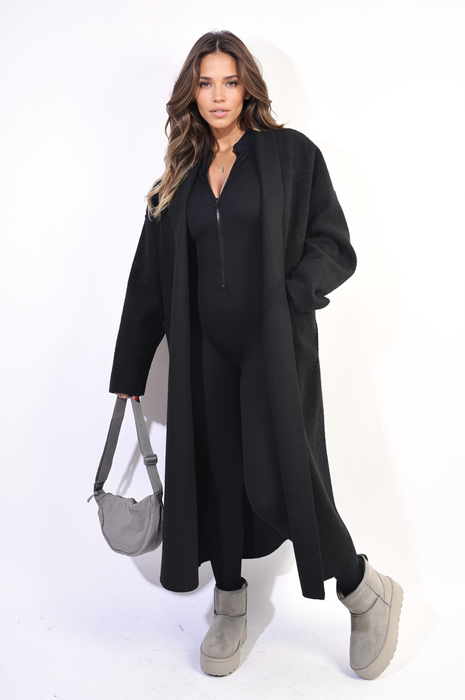 Open Front Pocket Long Loose Coat