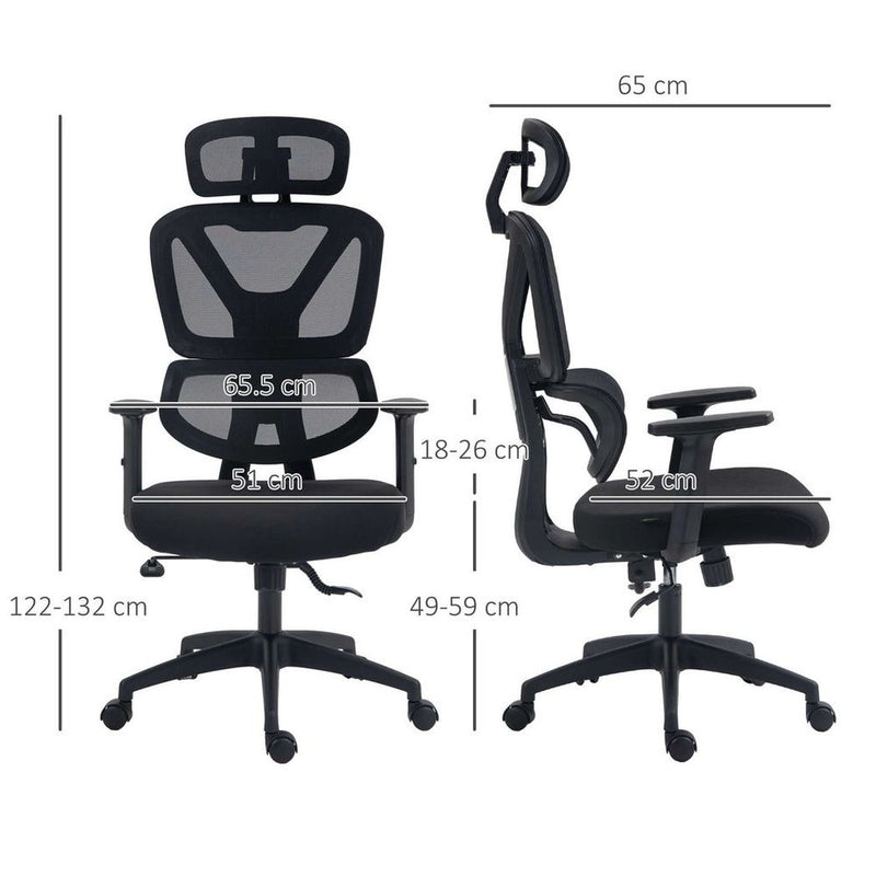 Vinsetto Mesh Office Chair - Adjustable Height & Headrest - Black