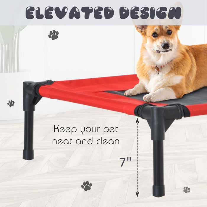 PawHut Elevated Pet Bed Portable Camping Raised Dog Bed w/ Metal Frame Black and Red (Small)