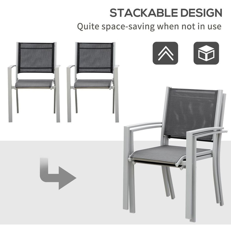 Outdoor Mesh Seat Bistro Chairs | Set of 2 Grey Chairs | Patio Dining Chair | High Quality Design | Sturdy Steel Frame