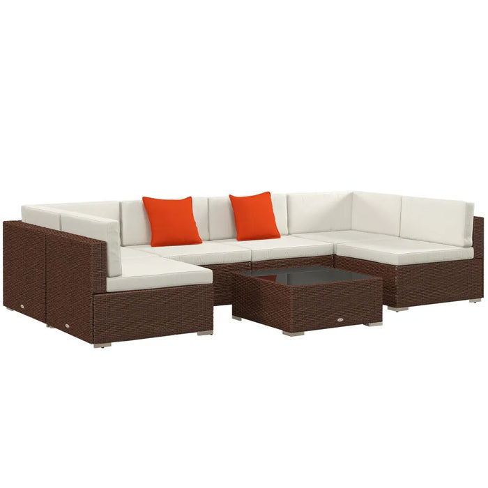 Outsunny 7PC Rattan Garden Furniture Set Coffee Table - Brown, Rust-Resistant, PE Rattan, Cushions - Best Quality!