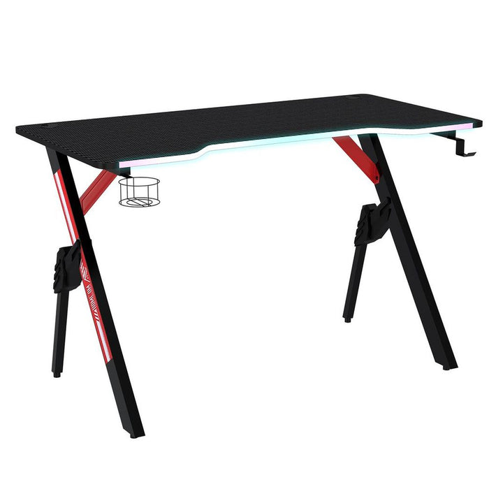 HOMCOM Steel Frame Light Gaming Desk Table w/ Cup Holder Headphone Hook Black