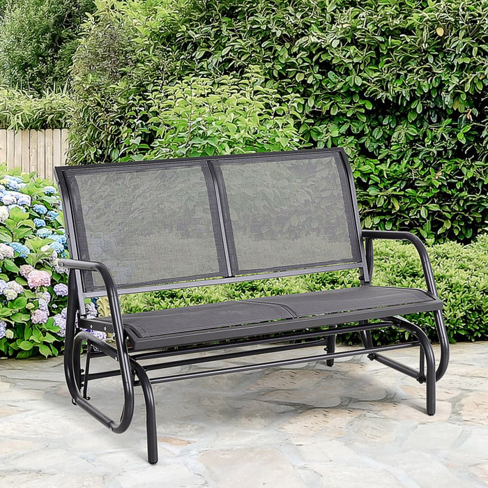 2-Person Glider Bench Patio Double Swing Gliding Chair Loveseat Grey Armrest