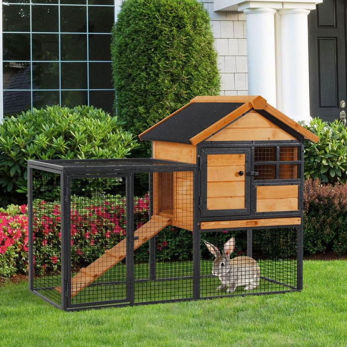 Deluxe Wood-Metal Rabbit Hutch | Outdoor Pet House | 122 x 63 x 92cm