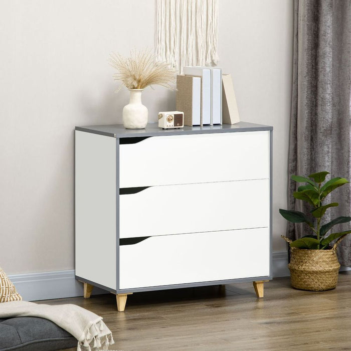 Premium 3-Drawer Dresser with Solid Wood Legs - White - 75H x 75W x 42Dcm