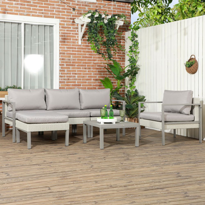 Premium Outsunny 6-Piece Rattan Garden Furniture Set - Table, Cushion, Light Grey