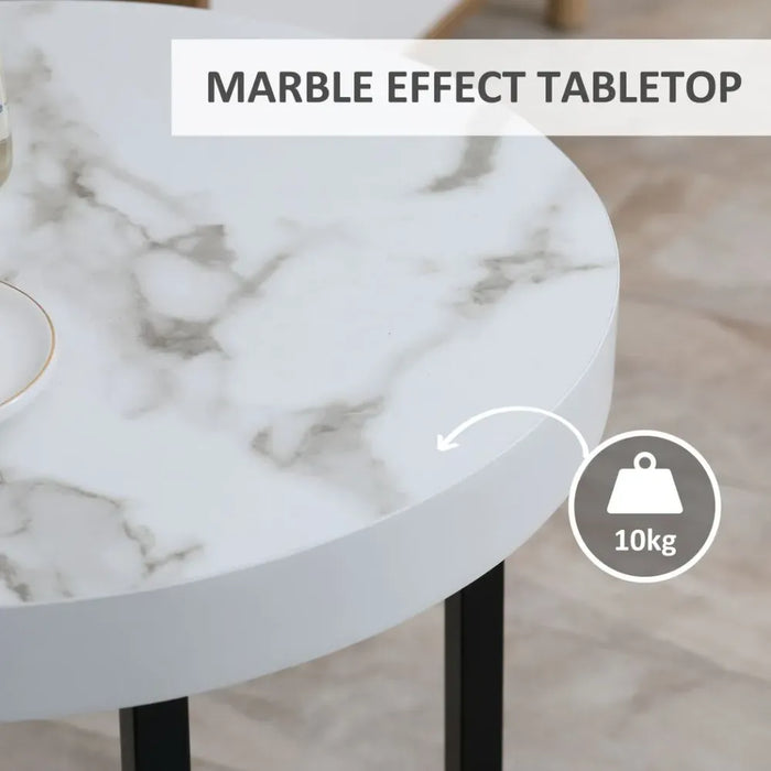 Premium Quality Marble-Top Round End Table with Metal Legs - White