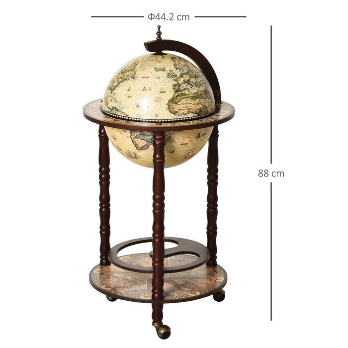 MDF Retro Globe Drinks Cabinet w/ Wheels Brown