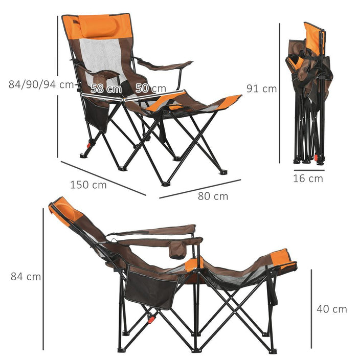 Outsunny Camping Chair w/ Footrest - Adjustable Backrest, Bag - Compact & Comfortable - Black