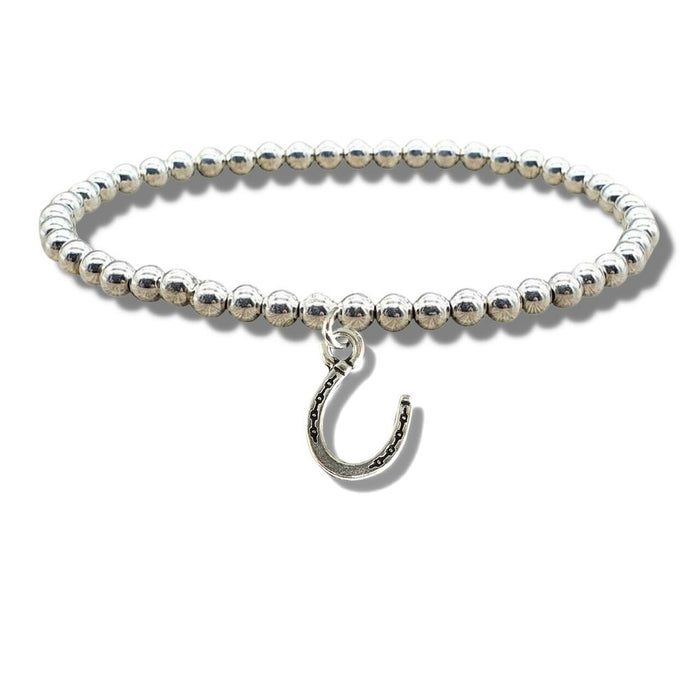 Horseshoe Silver Beaded Bracelet - Good Luck Gift for Bridesmaids, Graduation, Driving Test - Stylish and High-Quality