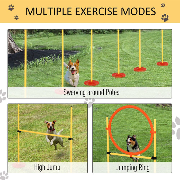 PawHut Dog Agility Equipment Training Portable Obstacle for Pet w/Adjustable Hurdles, Jumping Ring, Weave Poles