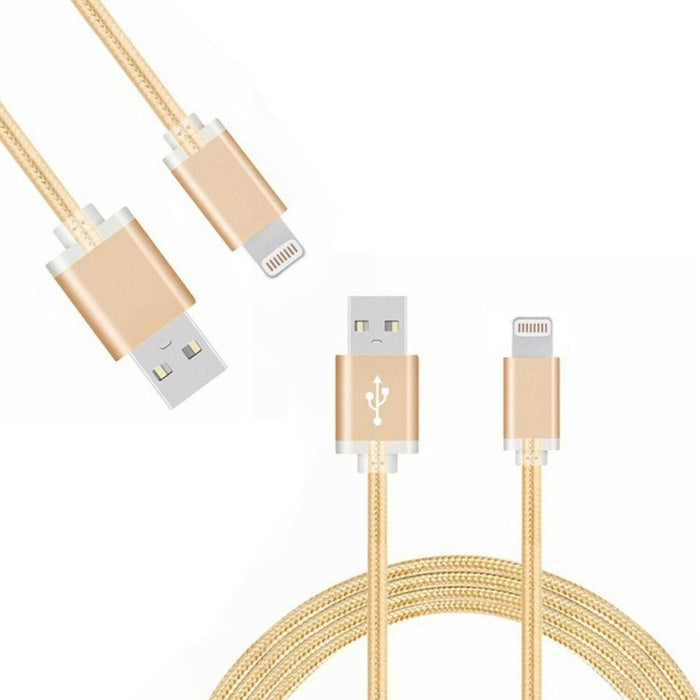 FX Powabud Nylon Braided USB Data Cable - Gold - Fast Charging - Compatible with iPhone & iPad