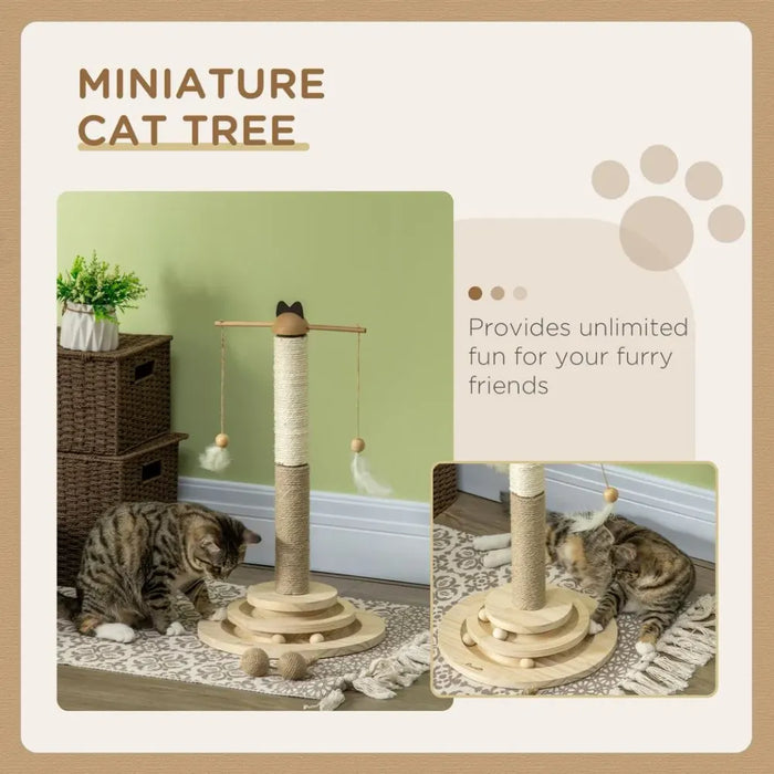 Premium 56cm Cat Tree w/Turntable Interactive Toy Ball, Jute & Sisal Scratching Post - Sturdy & Safe!