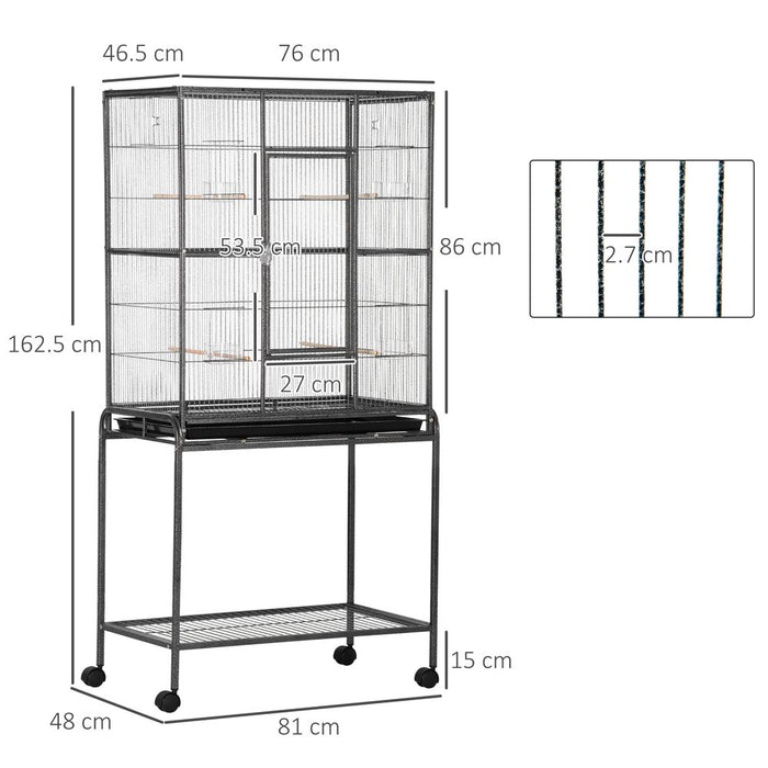 PawHut Large Bird Cage Budgie Cage with Stand, Storage Shelf, Wood Perch for Parrot Canary Parakeet Cockatiels, 81 x 48 x 162.5 cm