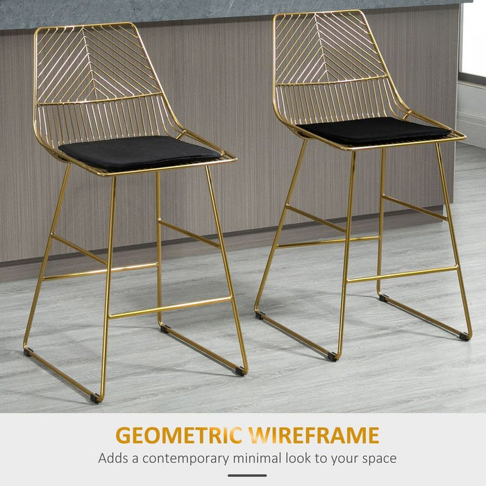 Set of 2 Modern Wire Metal Barstools – Stylish Counter Height Stools for Kitchen