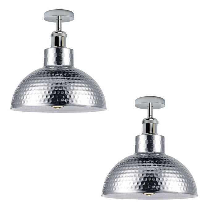 2 Pack Vintage Industrial Style Chrome Flush Mount Metal Ceiling Light