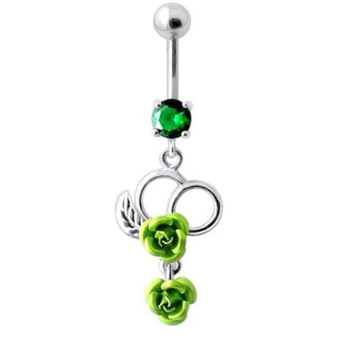 Fancy Silver Jeweled Dangling Navel Ring