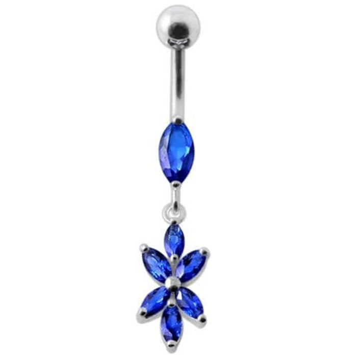 Fancy Flower Dangling Navel Ring Body Jewelry