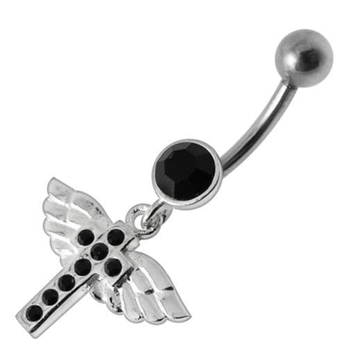 Jeweled Flying Cross Dangling Belly Ring