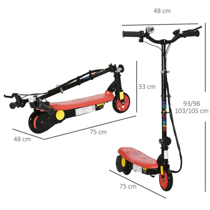 Folding Electric Scooter E-Scooter w/ LED Headlight - Red | Ages 7-14 - Battery Powered - Maximum Safety - Foldable Design